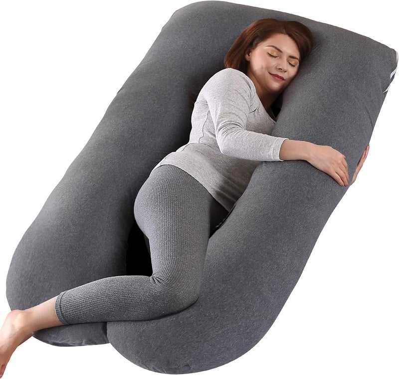Amagoing 55 inches Pregnancy Pillows for Sleeping, U Shaped Maternity Full Body Pillow for Pregnant Women with Hip, Leg, Back, Belly Support, Washable Jersey Cover Included (Dark Grey) - Image 1